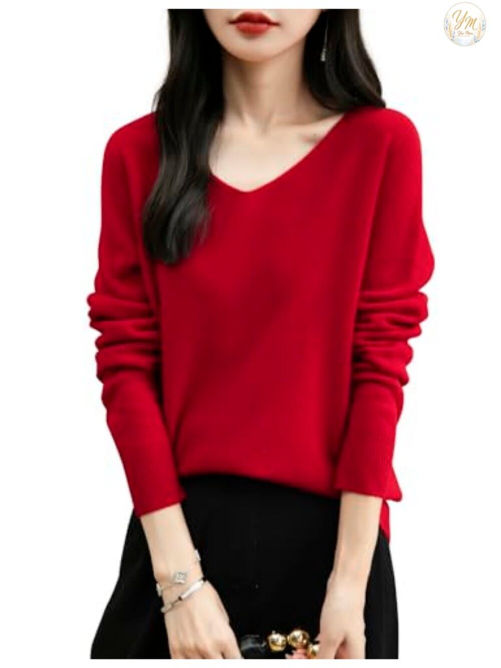 100 Merino Wool V Neck Sweater Seamless Knit Long Sleeve Casual Pullover